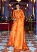 Rust Orange Hand Woven Kanjivaram Silk Saree