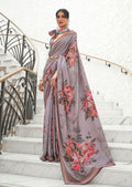 Mauve Gray Kalamkari Printed Pure Crepe Silk Saree