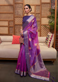 Magenta Purple Zari Woven Two Tone Pure Handloom Organza Silk Saree