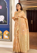 Golden Peach Zari Woven Pure Handloom Linen Silk Saree
