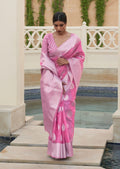 Taffy Pink Zari Woven Pure Handloom Linen Saree