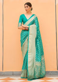 Turquoise Green Pure Braso Chiffon Saree With Embroidered Silk Blouse