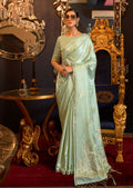 Mint Green Woven Pure Satin Silk Saree