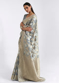 Dove Gray Zari Woven Pure Handloom Linen Saree
