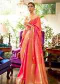 Deep Salmon Orange Woven Handloom Zari Silk Saree