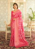 Crimson Pink Woven Handloom Zari Silk Saree