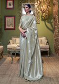 Light Sage Green Zari Woven Pure Handloom Linen Saree