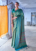Turquoise Blue Hand Woven Kanjivaram Silk Saree