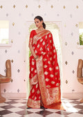 Red Woven Pure Satin Banarasi Silk Saree