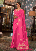 Fuchsia Pink Woven Pure Satin Silk Saree