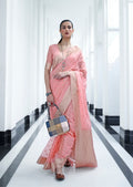 Salmon Pink Zari Woven Pure Handloom Linen Saree