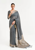 Silver Gray Woven Soft Tussar Cotton Silk Saree