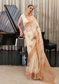 Milky White Zari Woven Pure Handloom Linen Saree