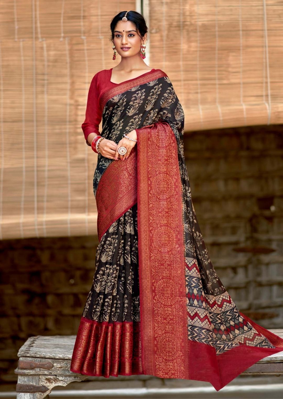 Buy Quetzal Printed, Self Design Sambalpuri Pure Cotton Red Sarees Online @  Best Price In India | Flipkart.com