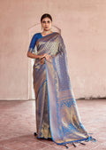 Festive Blue Swaroski Hand Woven Kanjivaram Silk Saree