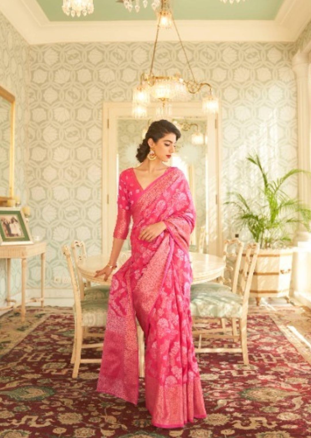 Crimson Pink Woven Handloom Zari Silk Saree