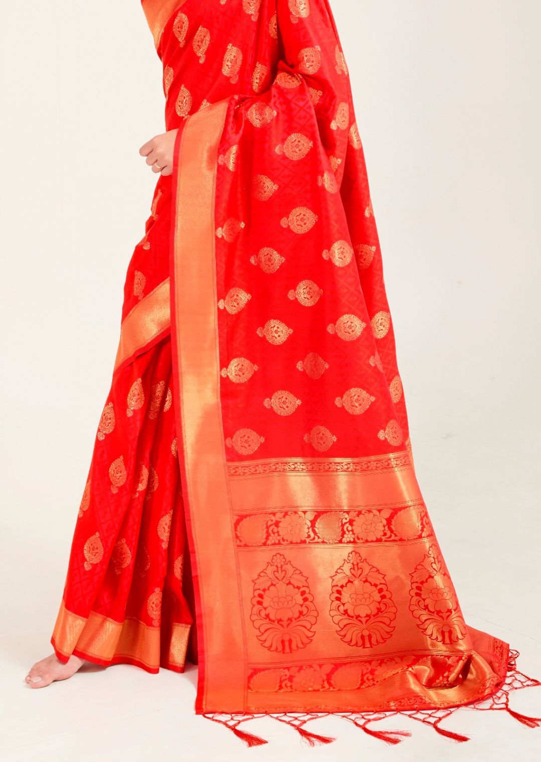 Candy Apple Red Zari Woven Banarasi Silk Saree