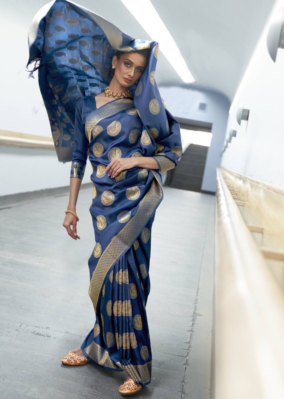 Yale Blue Hand Woven Kanjivaram Silk Saree