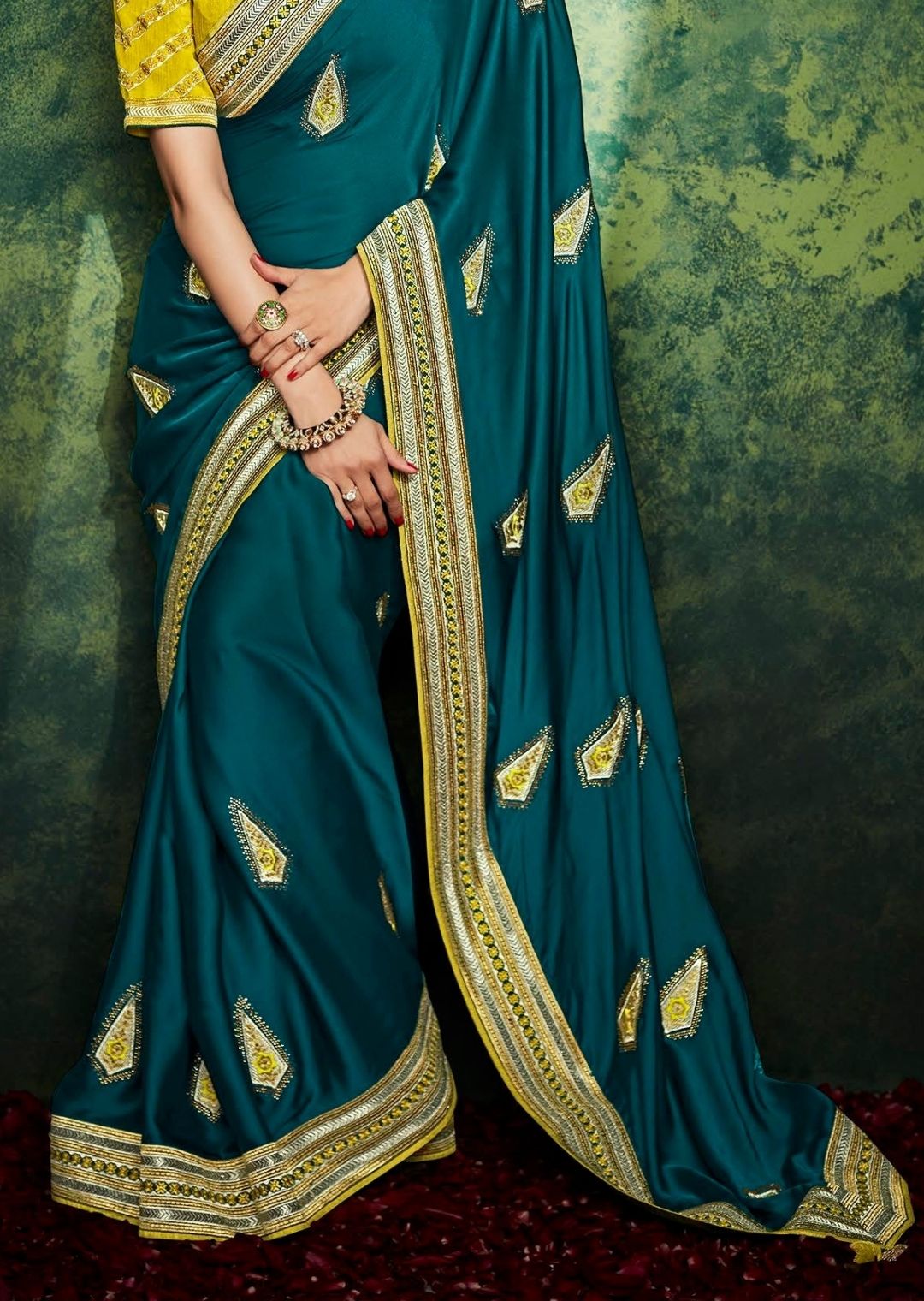 Teal Blue Woven Celebrities Exclusive Designer Saree with Embroidered Silk Blouse
