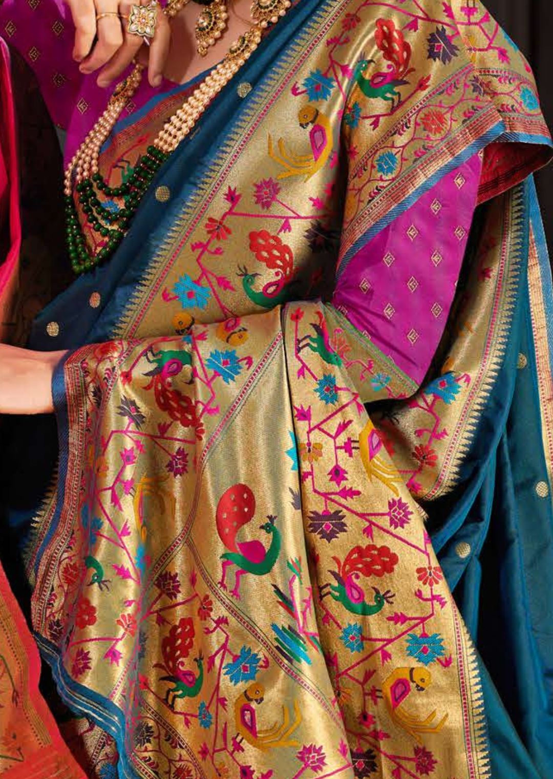 Teal Blue Woven Pure Traditional Paithani Silk Saree