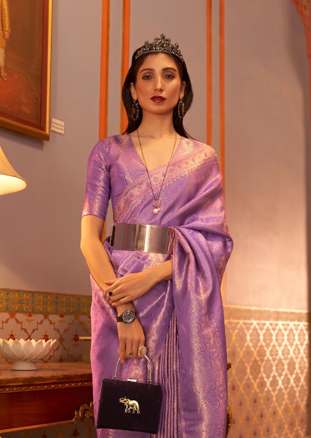 Lavender Purple Zari Woven Kanjivaram Satin Silk Saree