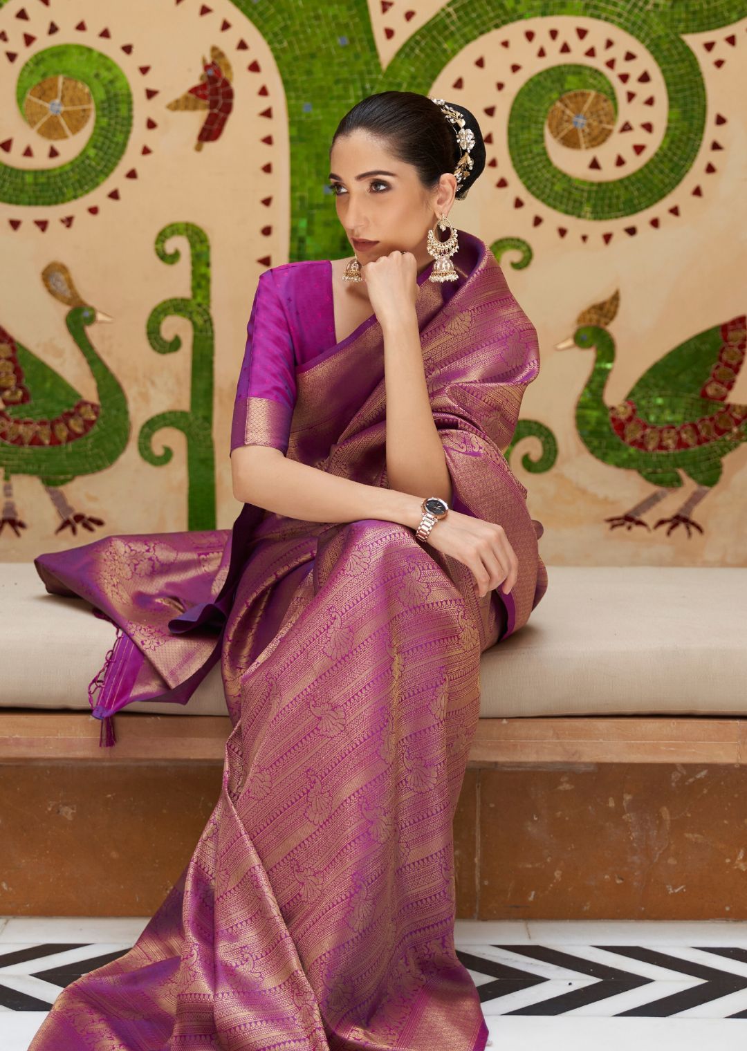 Magenta Purple Hand Woven Kanjivaram Silk Saree