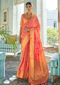 Orange Woven Handloom Zari Silk Saree