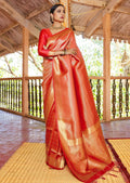 Scarlet Red Hand Woven Kanjivaram Silk Saree