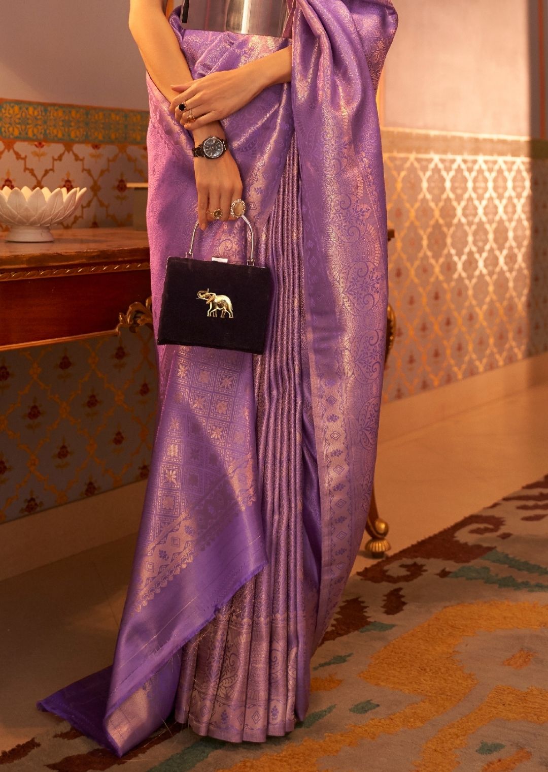 Lavender Purple Zari Woven Kanjivaram Satin Silk Saree