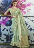 Pistachio Green Hand Woven Organza Tissue Silk Saree