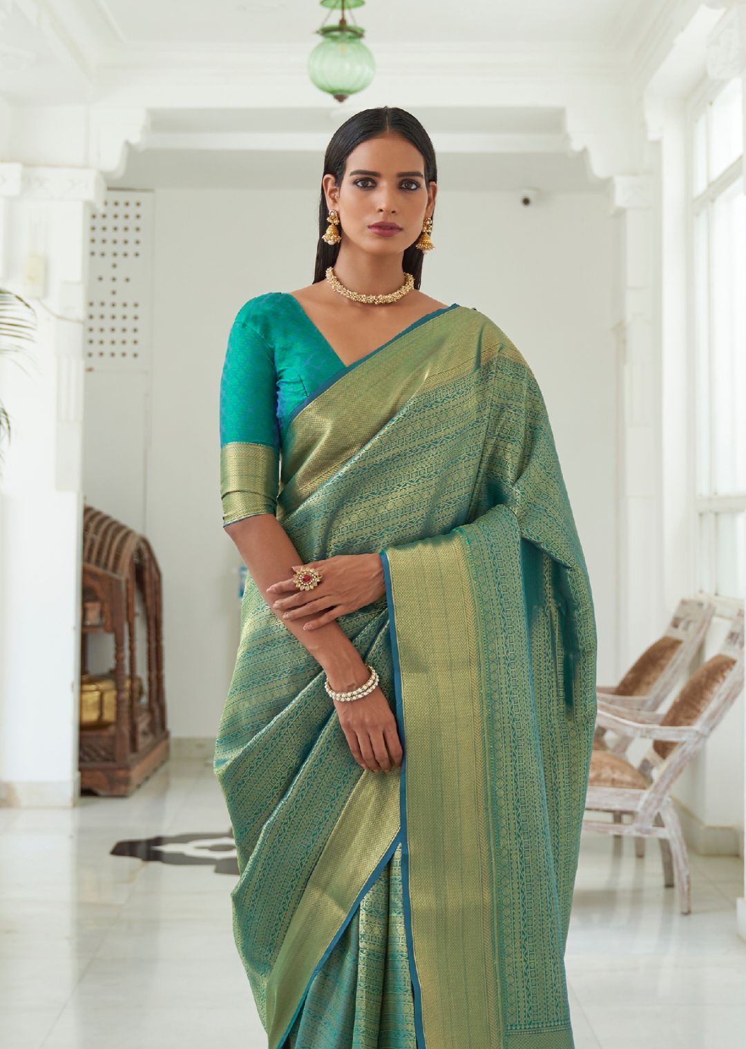 Peacock Green Hand Woven Kanjivaram Silk Saree