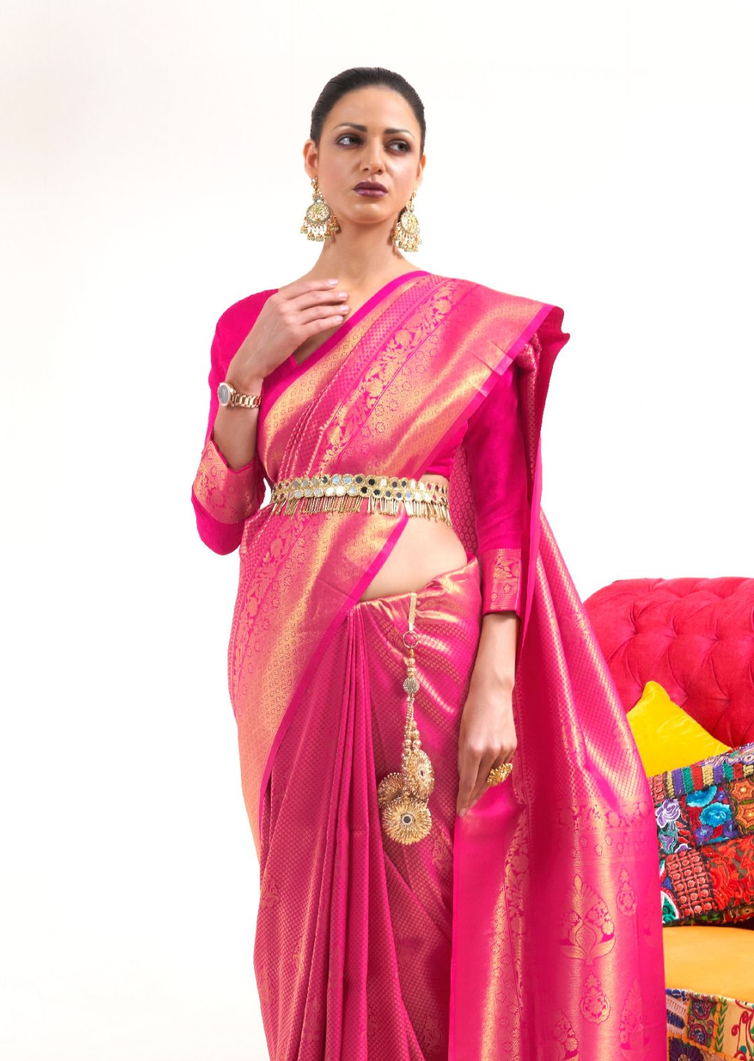 Magenta Pink Hand Woven Kanjivaram Silk Saree