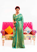 Turquoise Green Hand Woven Kanjivaram Silk Saree