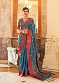 Sapphire Blue Zari Woven Banarasi Silk Saree
