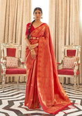 Red Golden Hand Woven Kanjivaram Silk Saree