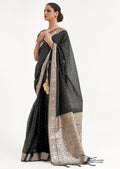 Black Woven Soft Tussar Cotton Silk Saree