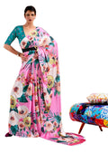 Taffy Pink Digital Printed Satin Crepe Saree