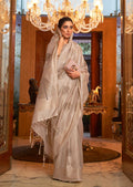 Moth Gray Off-White Hand Woven Tussar Cotton Silk Saree With Sequins Work