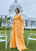 Light Orange Hand Woven Lucknowi Cotton Saree
