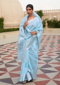 Sky Blue Zari Woven Pure Handloom Linen Saree