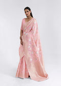 Light Lemonade Pink Zari Woven Pure Handloom Linen Saree
