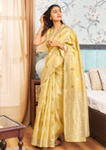 Golden Minion Yellow Zari Woven Pure Handloom Linen Silk Saree