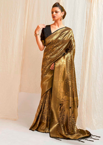 Black Gold Hand Woven Kanjivaram Silk Saree