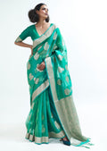 Turquoise Green Hand Woven Organza Silk Saree