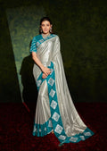 Silver Gray Woven Celebrities Exclusive Designer Saree with Embroidered Silk Blouse