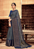 Navy Blue Woven Pure Handloom Cotton Saree
