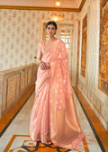 Peach Hand Woven Organza Silk Saree