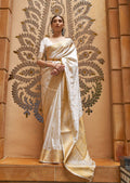 White Woven Handloom Zari Silk Saree