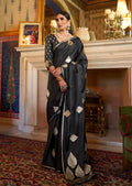 Black Woven Pure Satin Silk Saree