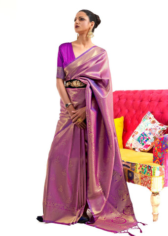 Magenta Purple Hand Woven Kanjivaram Silk Saree